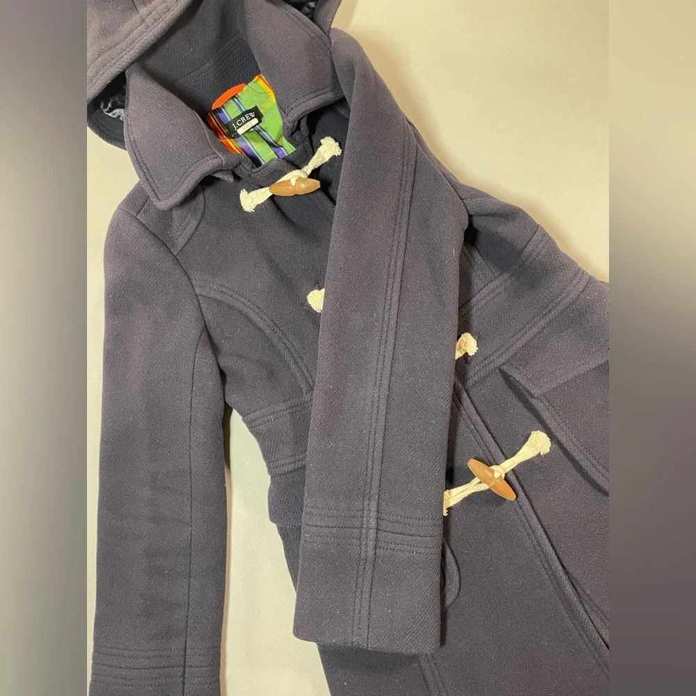 J Crew Duffle Coat, Removable Hood, Wood Toggles, Wool-Blend, Navy - Womens 4 - Picture 13 of 16